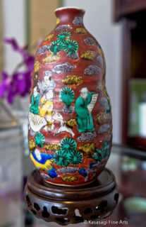 Antique Signed Kutani Mokubei Sake Bottle