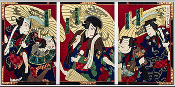 1859 Mounted Kunisada III Triptych Woodblock