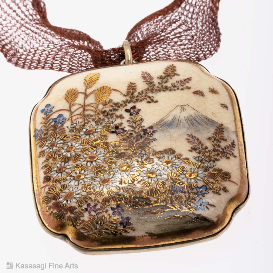 Antique Satsuma Mount Fuji Pendant On Chain