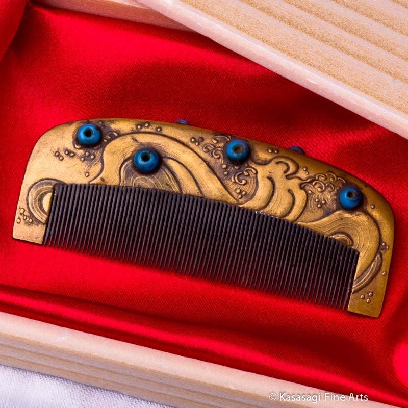 Antique Kanzashi Comb Gold Lacquer And Turquoise