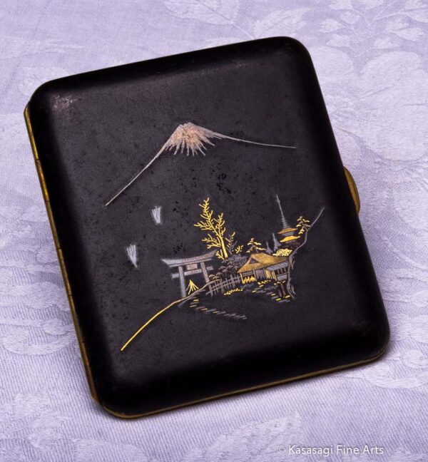 Antique Damascene Shigarettokēsu Cigarette Case Mt Fuji - Kasasagi Fine