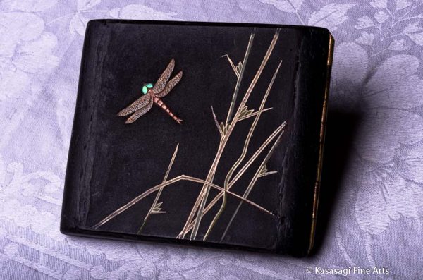 Antique Damascene Shigarettokēsu Cigarette Case Dragonfly