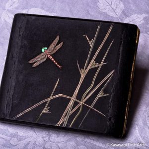 Antique Damascene Shigarettokēsu Cigarette Case Dragonfly