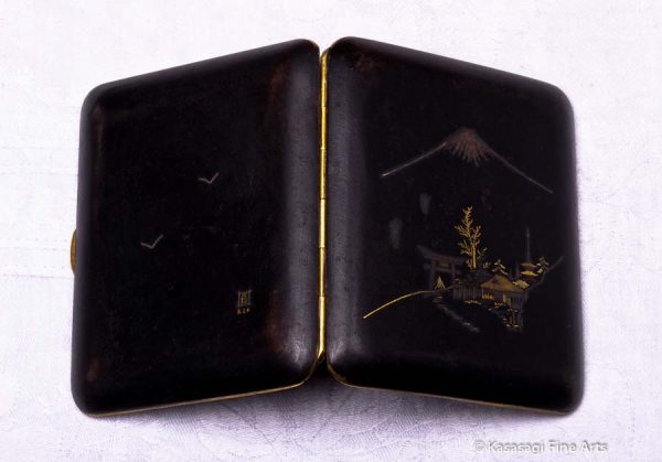 Antique Damascene Shigarettokēsu Cigarette Case Mt Fuji
