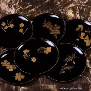Six Meiji Lacquer Gold Maki Kashiki Plates