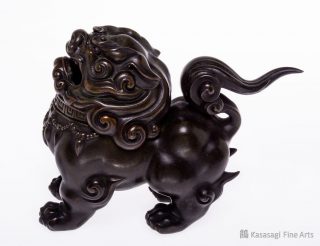 Antique Bronze Shi Shi Incense Burner Signed Satoshi