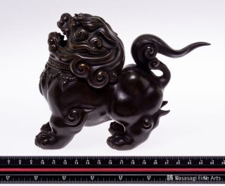 Antique Bronze Shi Shi Incense Burner Signed Satoshi