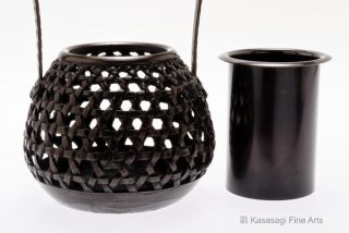 Bronze Basket Weave Ikebana Vase