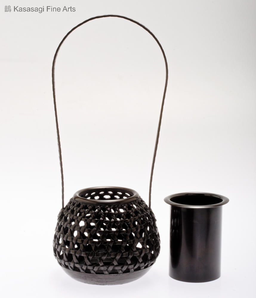Bronze Basket Weave Ikebana Vase