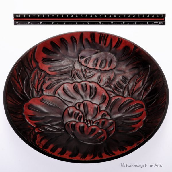 Large Signed Carved Kamakura Bori Lacquer Plate