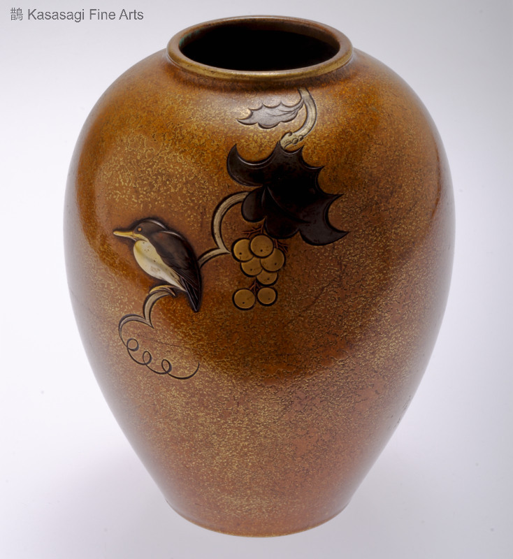 Japanese Bronze Vase Kingfisher And Grapevine