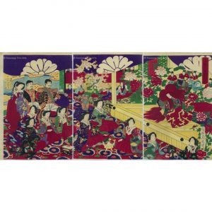Original 1881 Chikanobu Triptych Noh Play