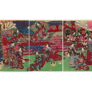 Original Kunichika Triptych Imperial Court Scene