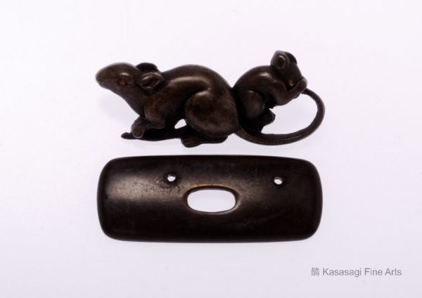 Signed Komei Bronze Clasp Two Mice