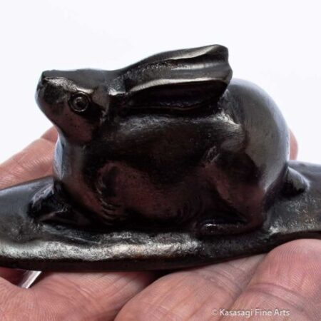 Bronze Rabbit Okimono By Hiroshi