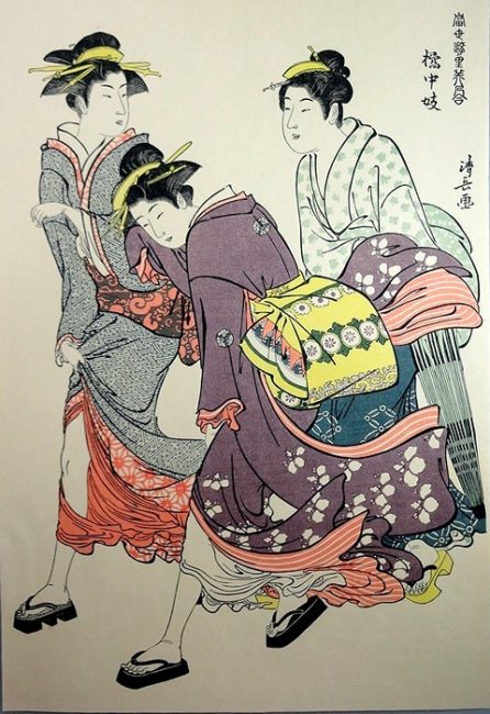 Torii Kiyonaga Woodblock Geisha in the Wind