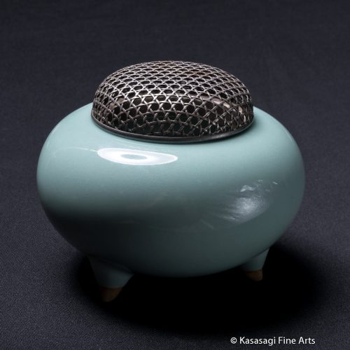 Japanese Celadon And Silver Reticulated Incense Burner