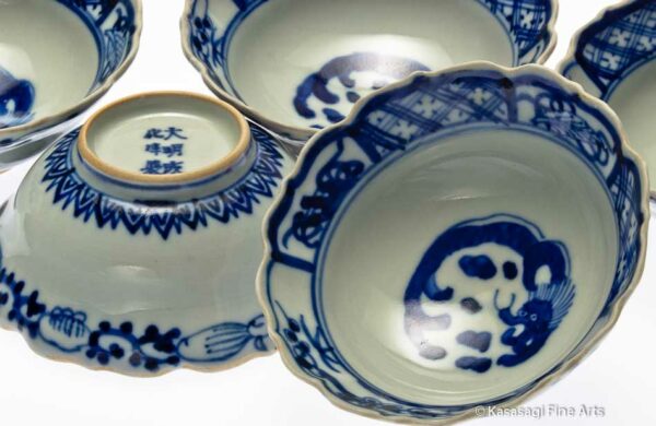 Five Arita Imari Cobalt Blue Dishes