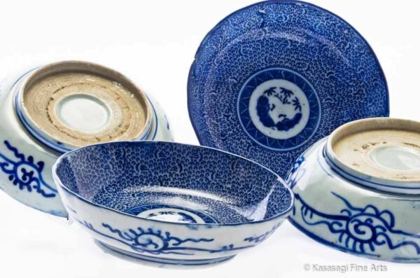 Four Edo Era Shochikubai Imari Low Lipped Dishes