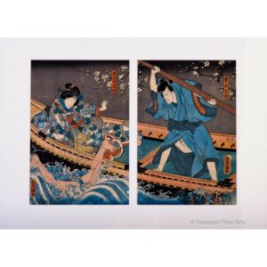 Framed Original Kunisada Diptych The Masters Private Housemaid