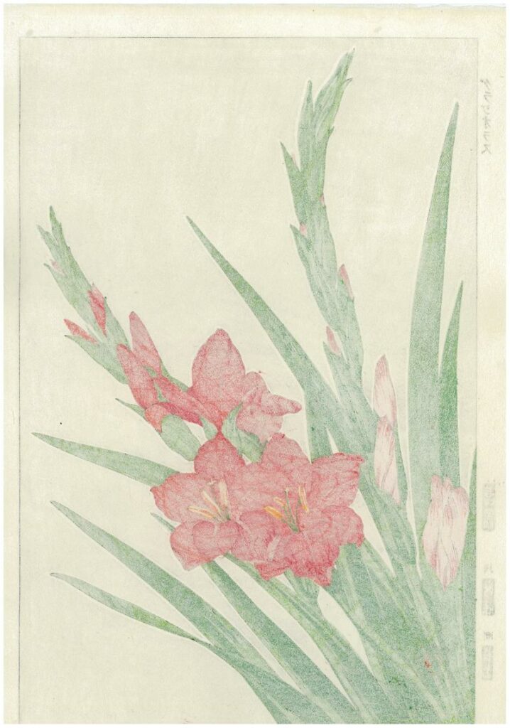 Kawarazaki Shodo Spring Flower Gladioli Woodblock Print