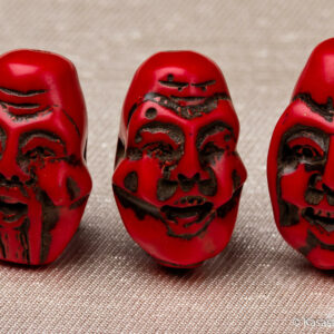 Red Coral Ojime Hand Carved Three Deities