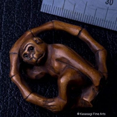 Antique Signed Netsuke Monkey with Black Coral Eyes