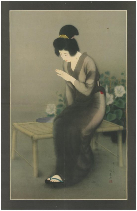 Early 1900s Shinsui ITO Lithograph Woman Gazing At Ring