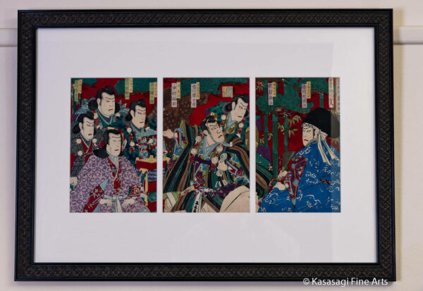 Framed Original 1885 Kunichika Kabuki Play Triptych