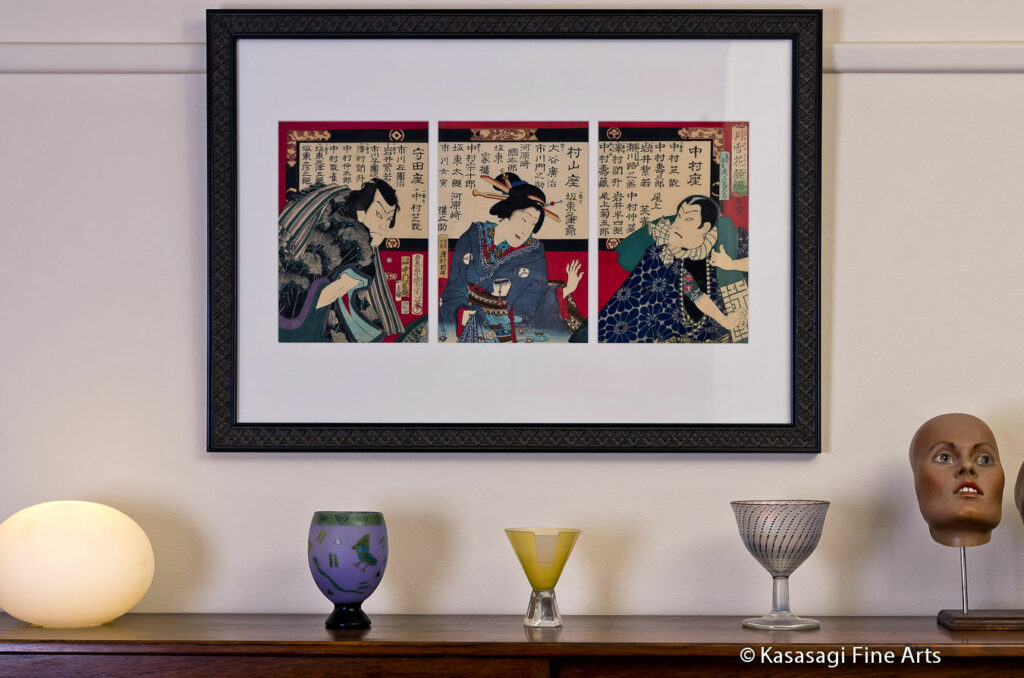 Antique Framed Original Kunichika Tattoed Triptych