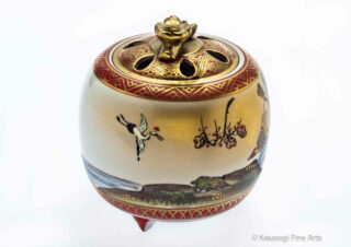 Kutani Immortals Signed Incense Burner With Box