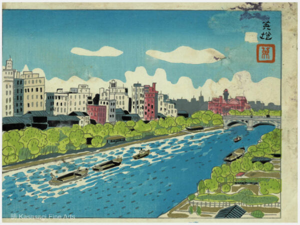 Original Woodblock Japanese River Scene