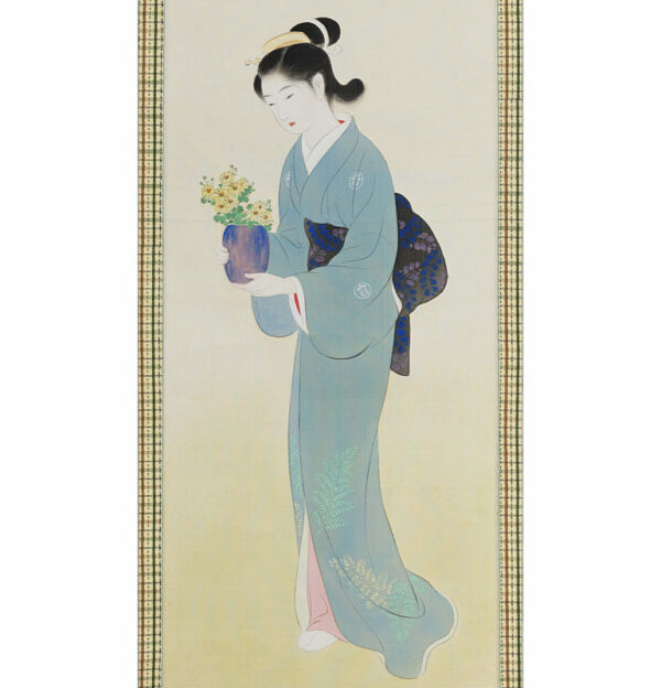 Antique Japanese Scroll Bijin-ja Carrying Flowers