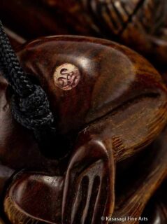 Signed Three Case Cherry Wood Monkey Inro