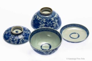 Pair of Signed Imari Sometsuke Covered Bowls