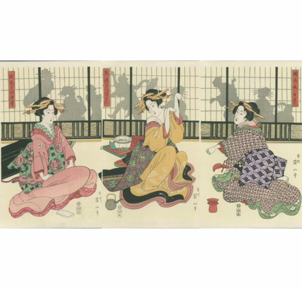 Eizen Triptych Geisha Playing The Hand Game