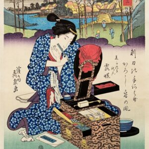 Kuniyoshi Woodblock Print Geisha And Tansu