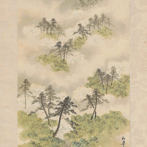 Antique Scroll Spring River Landscape By Shoka