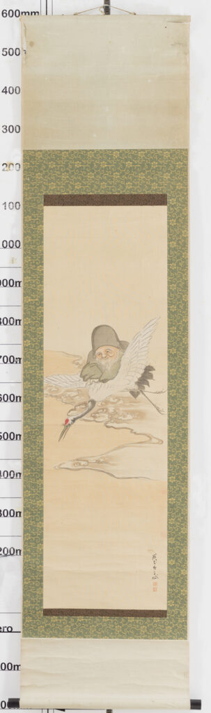 Antique Scroll God of Longevity on Crane