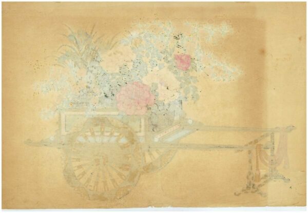 Original Kin-u Takeshita Spring Flower Cart Woodblock Print