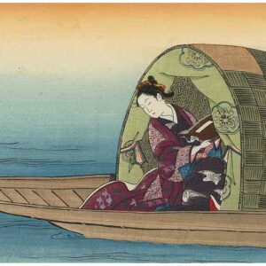 Toshinobu Woodblock Print Woman on Houseboat