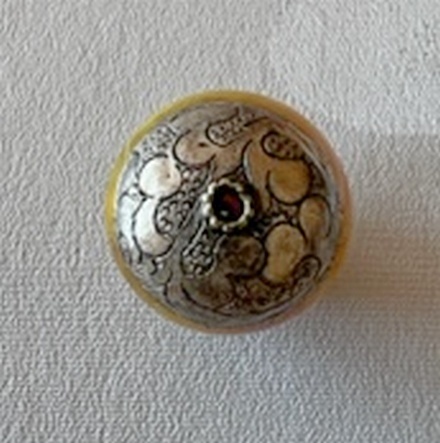 Large Tibetan Amber And Silver Work Bead