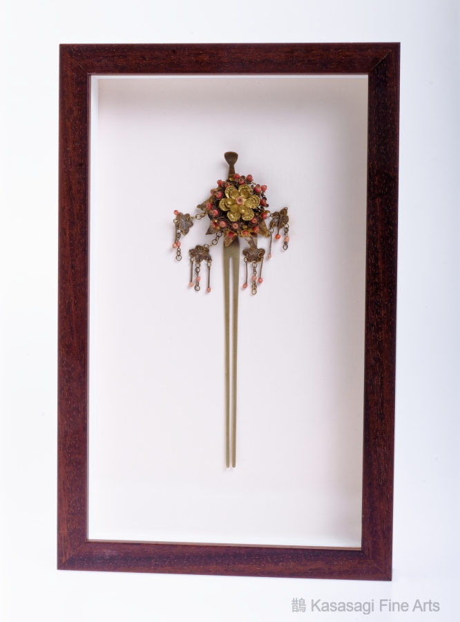 Shadow Box Framed Antique Japanese Kanzashi
